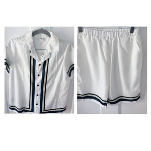 White Boy’s Shorts with Navy & Black Stripe Trim